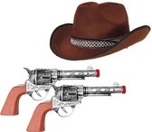 Faram - Cowboyhoed bruin en 2 revolvers verkleed set volwassenen