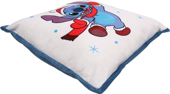 DISNEY Stitch - Coussin de Noël carré, blanc, bleu 45x45cm