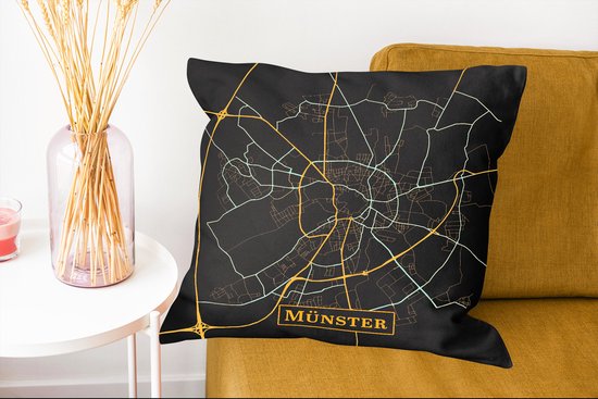 Coussins décoratifs - Oreillers Salon - 60x60 cm - Carte - Münster - Allemagne - Or - Zwart