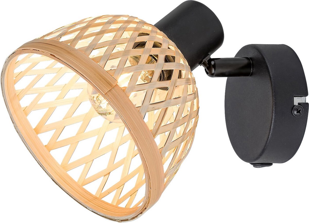 Rabalux - Wandlamp | Rotan lamp,ind.spot.E14 1xMAX15W - Zwart