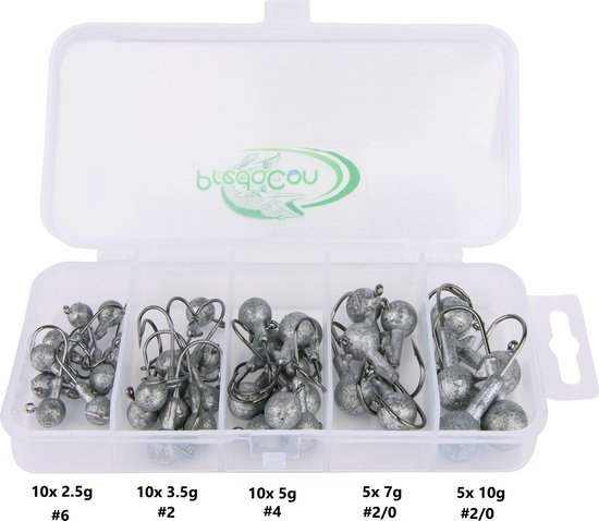 Jighead Box - 40 stuks - 2.5g t/m 10g - Loodkoppen Set - Jigheads voor Shads & Softbaits - Kunstaas Roofvissen van Jenzi — afbeelding 3