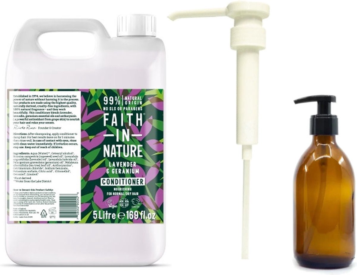 FAITH IN NATURE - Conditioner lavendel & geranium Refill 5 Liter - met pomp - nu met GRATIS glaze refill fles 500ml