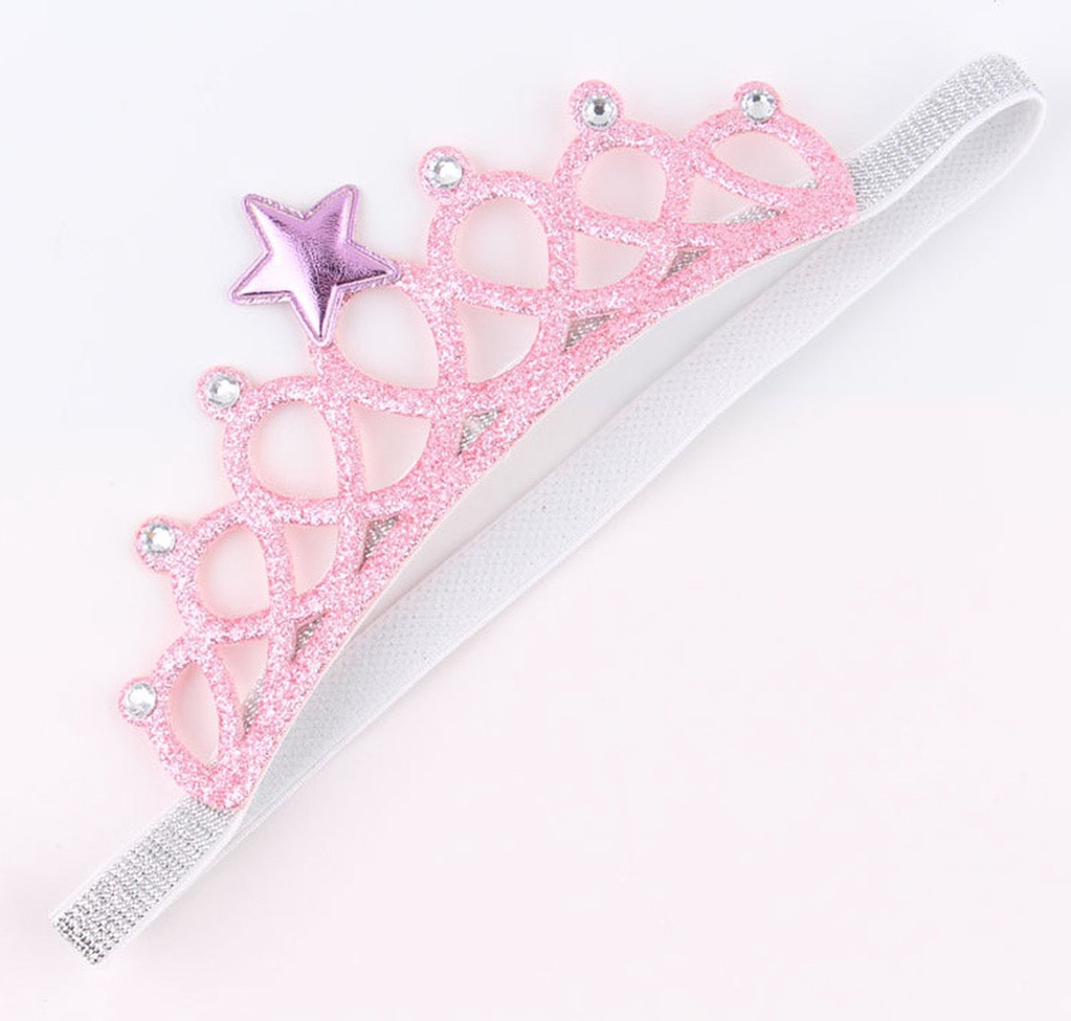 Glitter Haarband roze kroon - meisje haaraccessoire prinses feest - Merkloos
