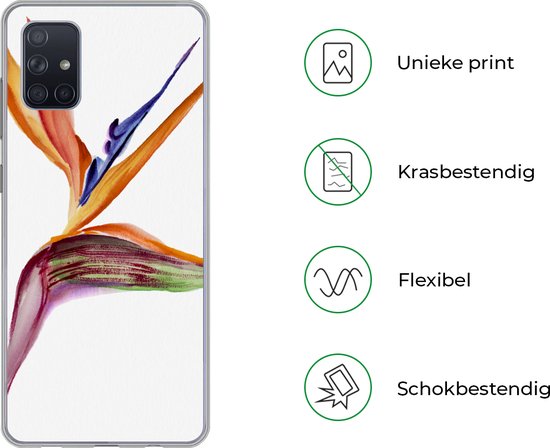 Telefoonhoesje Geschikt voor Samsung Galaxy A71 hoesje - Strelitzia - Aquarel - Bloemen - Siliconen Telefoonhoesje