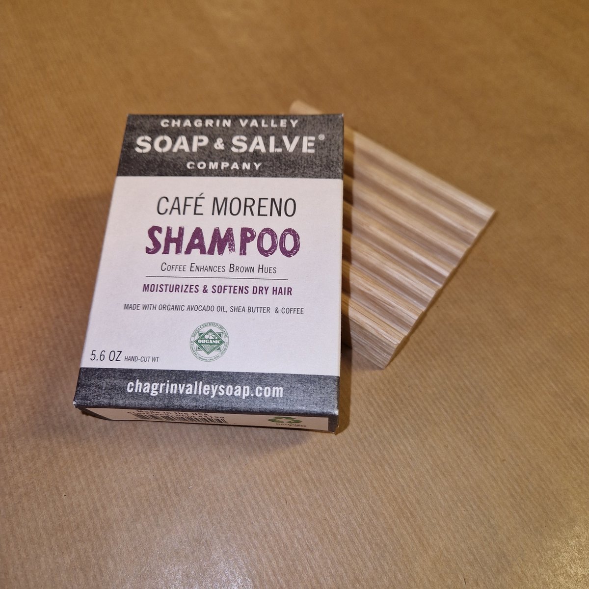 Gift Set – 100 % Natuurlijke Shampoo Bar Cafe Moreno met duurzaam houten zeepbakje - Chagrin Valley - Gift set - Natural –- luxury Shampoo – Aanbieding !!!