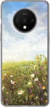 Geschikt voor OnePlus 7T hoesje - Zomer - Bloemen - Olieverf - Siliconen Telefoonhoesje