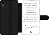 Bookcase Geschikt voor iPhone XR telefoonhoesje - Kerst - Religie - Lucas 2:6-7 - Spreuken - Quotes - Met vakjes - Wallet case met magneetsluiting