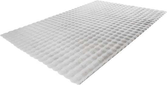 Lalee Harmony - 3d Vloerkleed - Tapijt – Karpet - Hoogpolig - Superzacht - Fluffy - Shiny- 3d blokjes- rabbit 120x170cm Zilver grijs