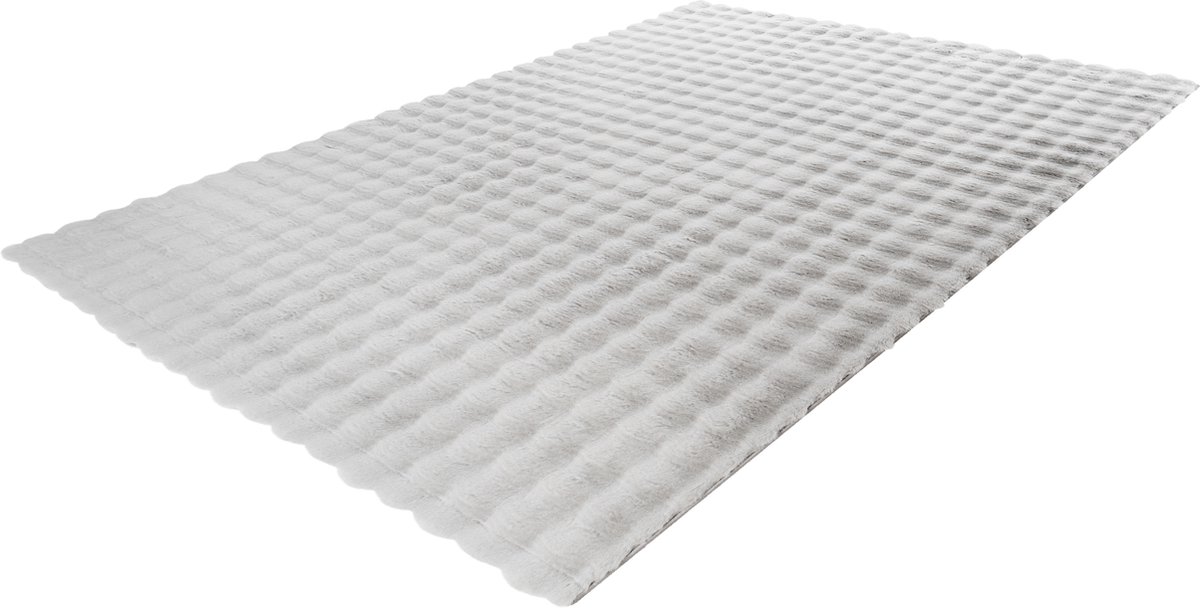 Lalee Harmony - 3d Vloerkleed - Tapijt – Karpet - Hoogpolig - Superzacht - Fluffy - Shiny- 3d blokjes- rabbit- 200x290 cm Zilver grijs