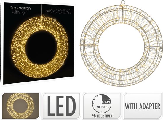 SALCAR LED Lichtkranz, 35cm 720er Metallkranz Weihnachtsdeko Fenster mit Stecker, 8 Modi, Timer und Memory, Hängekranz Lichterkreis für Innen und Außen, Warmweiß