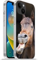Geschikt voorApple Iphone 14 Plus - Soft case hoesje - Paard - Grappig - Stal - Kinderen - Jongens - Meisjes - Kids - Siliconen Telefoonhoesje