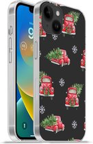 Geschikt voorApple Iphone 14 Plus - Soft case hoesje - Kerst - Kerstboom - Auto - Design - Siliconen Telefoonhoesje