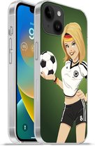 Geschikt voorApple Iphone 14 Plus - Soft case hoesje - Een illustratie van een meisje met Duitse kleding en een voetbal - Meiden - Meisjes - Kinderen - Siliconen Telefoonhoesje