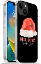 Geschikt voorApple Iphone 14 Plus - Soft case hoesje - Kerst - Kerstman - Quotes - Spreuken - Here comes Santa Claus - Siliconen Telefoonhoesje