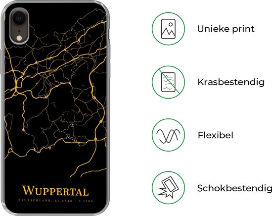 Coque pour iPhone XR - Wuppertal - Carte - Or - Coque de téléphone en Siliconen