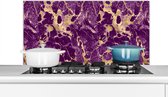 Spatscherm keuken 100x50 cm - Kookplaat achterwand Goud - Luxe - Marmer print - Patronen - Muurbeschermer - Spatwand fornuis - Hoogwaardig aluminium