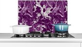 Spatscherm keuken 60x40 cm - Kookplaat achterwand Marmer - Glitter - Paars - Patronen - Muurbeschermer - Spatwand fornuis - Hoogwaardig aluminium