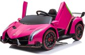 Roze Lamborghini Veneno elektrische kinderauto 2 persoons - 4x4 -Rubberen Banden En Stoelen Van Ecoleer - Met Afstandsbediening en verlichting - 3 snelheidsstanden tussen 3 - 6 km/u - accu - tot 30 kg - roze / zwart