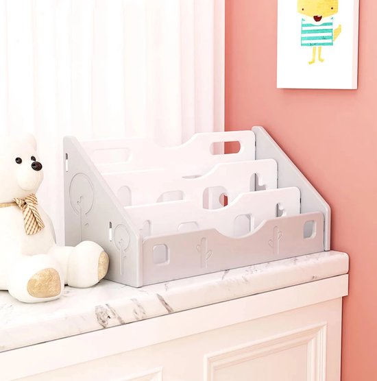COSTWAY Kinderrek Met 3 Verdiepingen, Modern Hoekrek Voor Opslag Opbergrek Voor Boeken Speelgoed Pop Boekenrek Voor Kinderen Voor Kinderkamer Woonkamer Wit 9 Vakken