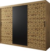 InspireMe - Kledingkast met 3 schuifdeuren, Modern-stijl, Een kledingkast met planken (BxHxD): 250x200x62 - GIPS T 250 Artisan Eik + Zwart Mat