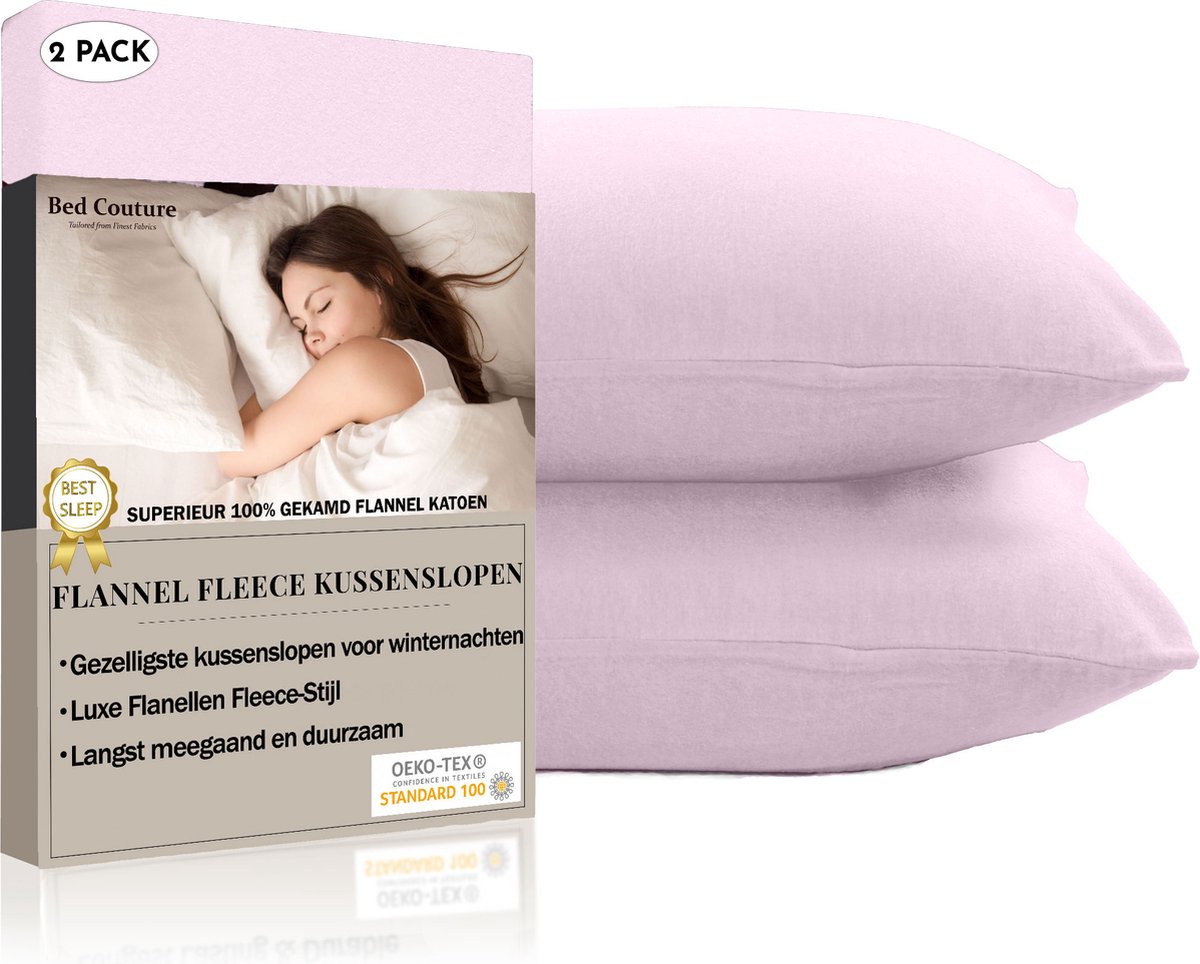 Bed Couture Flanel Fleece Kussenslopen - 100% Katoen Extra zacht en Warm - Set van 2 - 50x70 Cm - Roos