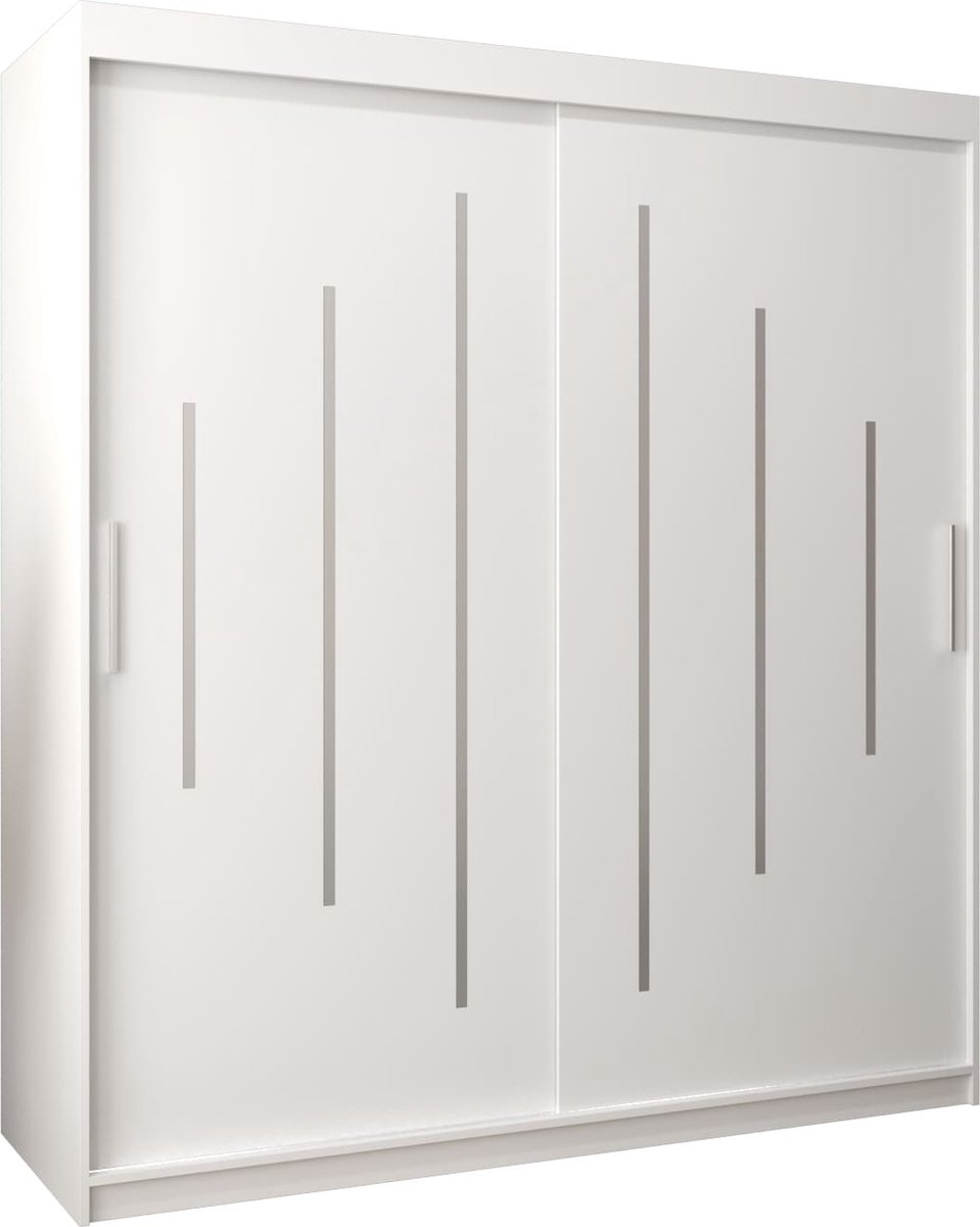 InspireME Kledingkast met 2 schuifdeuren, Modern-stijl, Een kledingkast met planken (BxHxD): 180x200x62 - MALTESE 180 Wit Mat met 4 lades