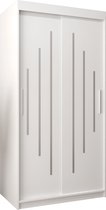 InspireMe - Kledingkast met 2 schuifdeuren, Modern-stijl, Een kledingkast met planken (BxHxD): 100x200x62 - MALTESE 100 Wit Mat met 2 lades
