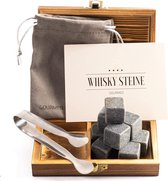 GOURMEO 9 Whisky Stenen in een Set Gemaakt van Natuurlijk Basalt met Roestvrijstalen Tang - Herbruikbare Ijsblokjes - Perfecte Sccessoire voor Whisky Stenen Cadeauset