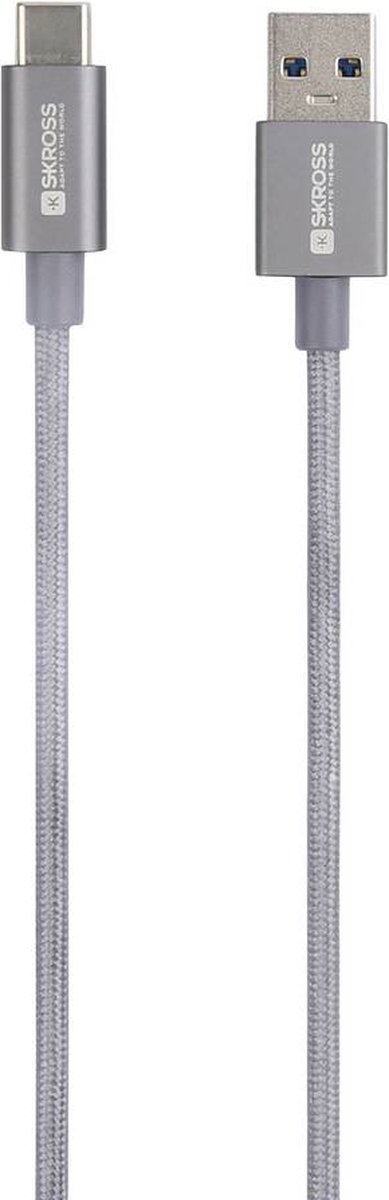 Skross USB-kabel USB 3.2 Gen1 (USB 3.0 / USB 3.1 Gen1) USB-A stekker 1.20 m Space grijs Rond, Flexibel, Stoffen mantel