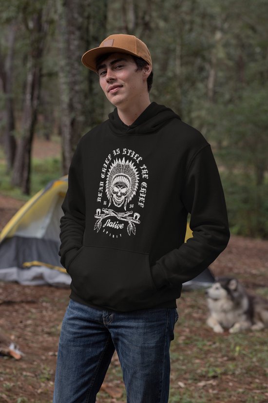 Rick & Rich Dead Chief is Still the Chief - Hoodie S - Native Spirit Skull 1634 Hoodie - Hoodie heren met print -Still the Chief Hoodie - Hoodie heren ronde hals -Native Spirit Hoodie