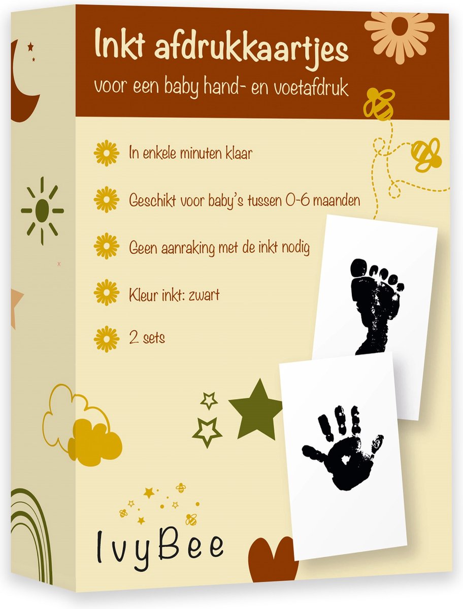 Goedkoopste IvyBee 2 stuks Baby Voetafdruk en Handafdruk Zwart Inktafdruk - Kraamcadeau Babyshower Moederdag - Hand Voet Afdruk