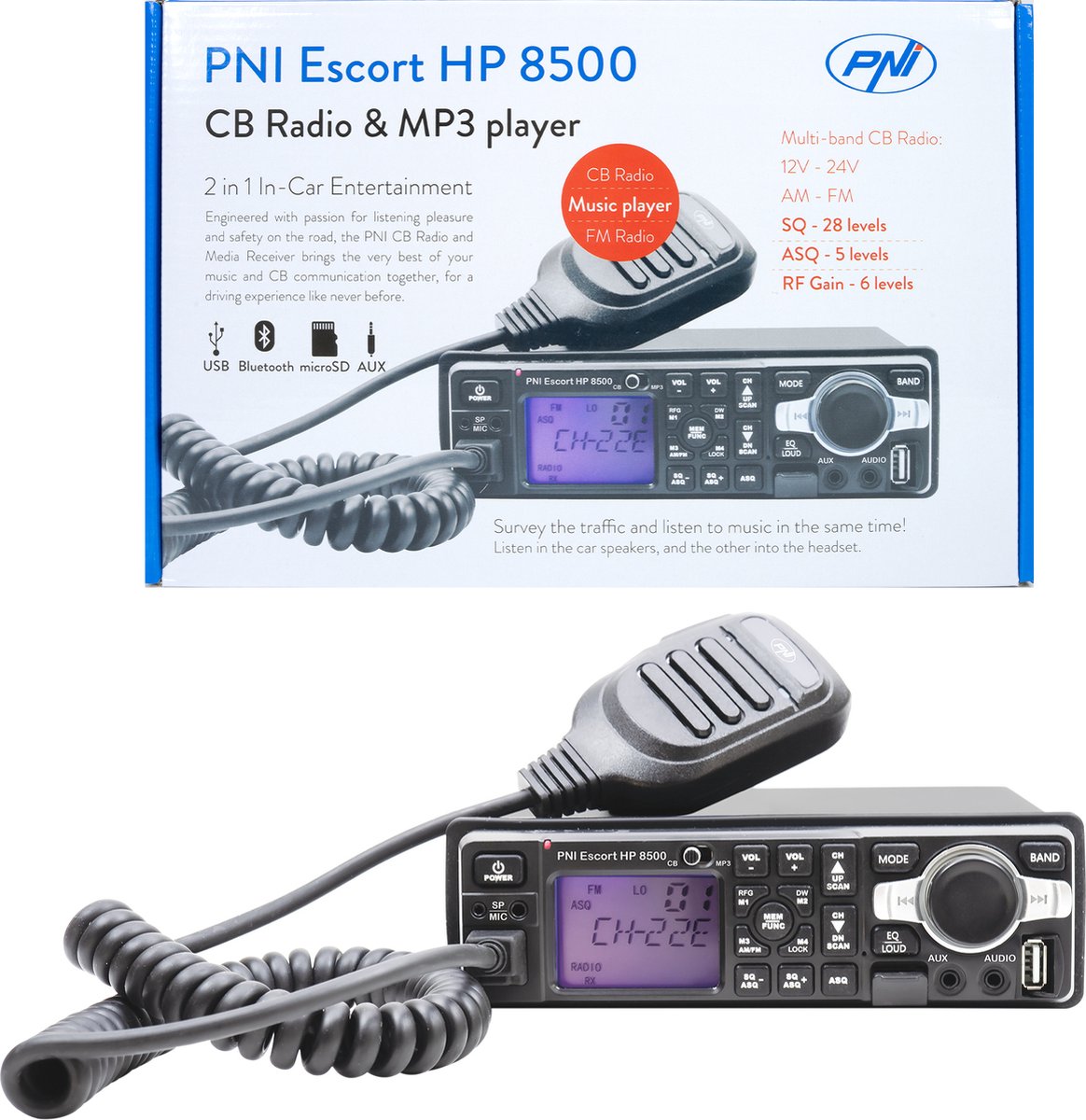 PNI HP8500 - 27MC - CB radio - Autoradio - Muziek en 27cm in één
