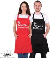 Queen King of the Kitchen Set van 2 Rood-Zwart 60x80 cm 2 Keukenschorten Kookschort met zakken Keukenschort dames Keukenschort voor vrouwen Keukenschort voor mannen cadeutje- kado Kook- BBQ