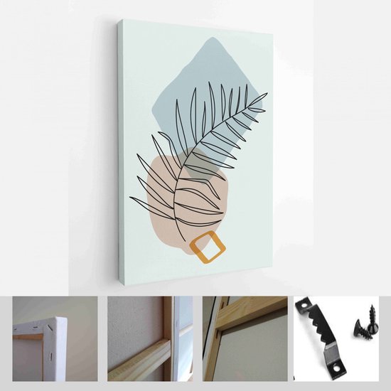 Abstract geometrische muurkunst canvas schilderij Boho salie groene