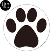 40x Sticker | POOTAFDRUK | hond / kat | zwart & wit | 25 mm
