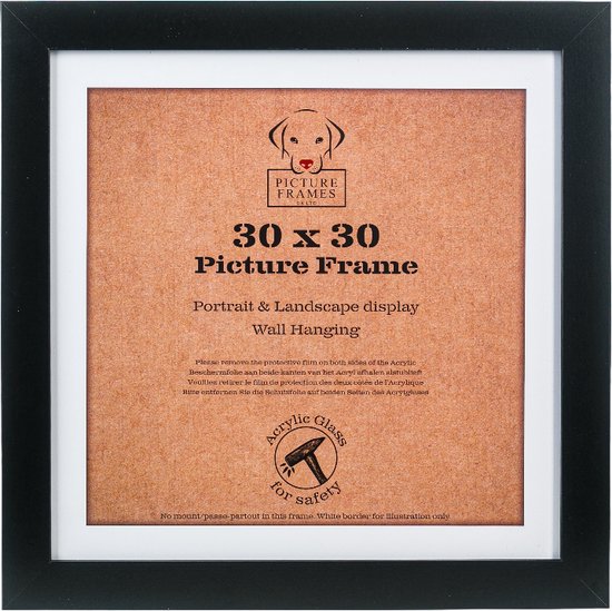 Fotolijst Fotomaat 30x30 cm - MDF Hout- Zwart - Fotokader - 28mm profielbreedte - Posterlijst