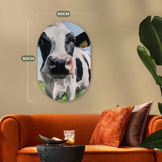 Ovale Mural - Ovale Mural - Décoration murale Plastique - Peinture Ovale - Vache - Pâturage - Nature - Animaux - Herbe - 60x90 cm - Forme Miroir Ovale sur Plastique
