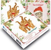 Kerstkaarten - Franciens katten - Kerstmuts & kat met strikje - 10st.