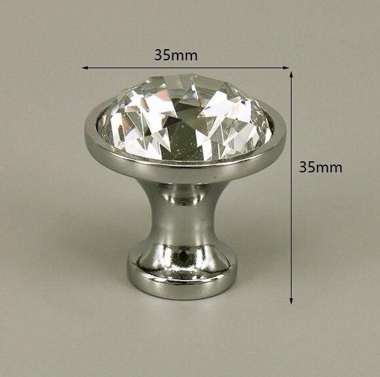 3 Pièces Bouton de Meuble Cristal - Transparent & Argent - 3.5*3.5 cm - Poignée de Meuble - Bouton pour Armoire, Porte, Tiroir, Armoire de Cuisine