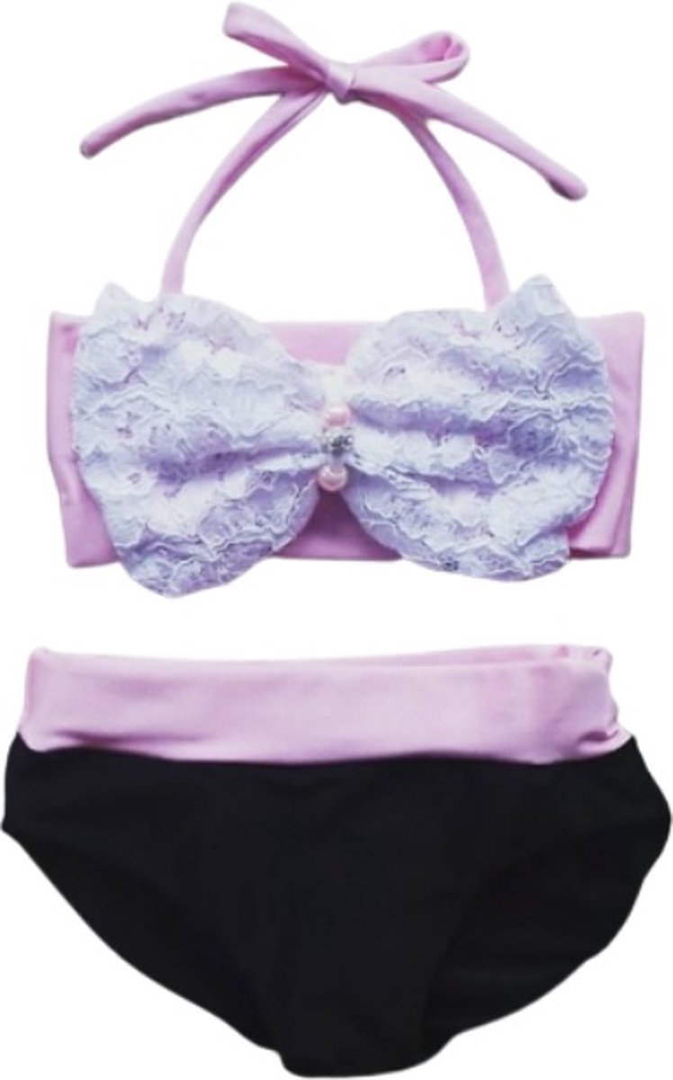 Maat 110 Bikini zwemkleding roze zwart badkleding baby en kind zwem kleding