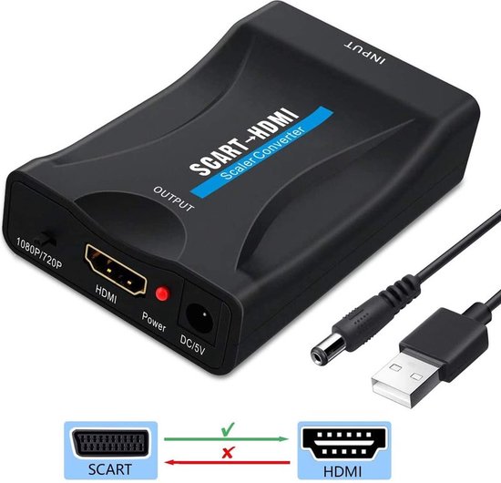 Scart naar HDMI Adapter - Full HD - 720P / 1080P - Plug & Play - Scart Schakelaar - Zwart