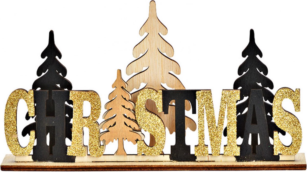 Display Belettering Kerstmis - Christmas dennenboom decor -Gouden glitters afwerking - (breedte/hoogte/diepte) 22x12x4cm
