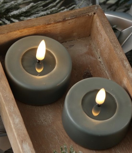 Luxe LED waxinelicht kaars - Salvie Green LED Tealight Candle D6,1 x cm (2 pcs.) -... | bol.com
