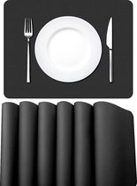 MORROLS Afwasbare placemats, set van 6 stuks, afwasbaar, leerlook, kunstleer, waterdichte pvc-placemats, placemats voor keuken, eettafel, 42 x 30 cm, zwart