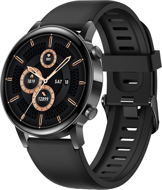 Belesy® MIRACLE - Smartwatch Heren - Horloge – Stappenteller – Calorieën - Hartslag – Sporten - Belfunctie - Je eigen foto als wijzerplaat - Kleurenscherm - Full Touch – Siliconen - Zwart - Moederdag