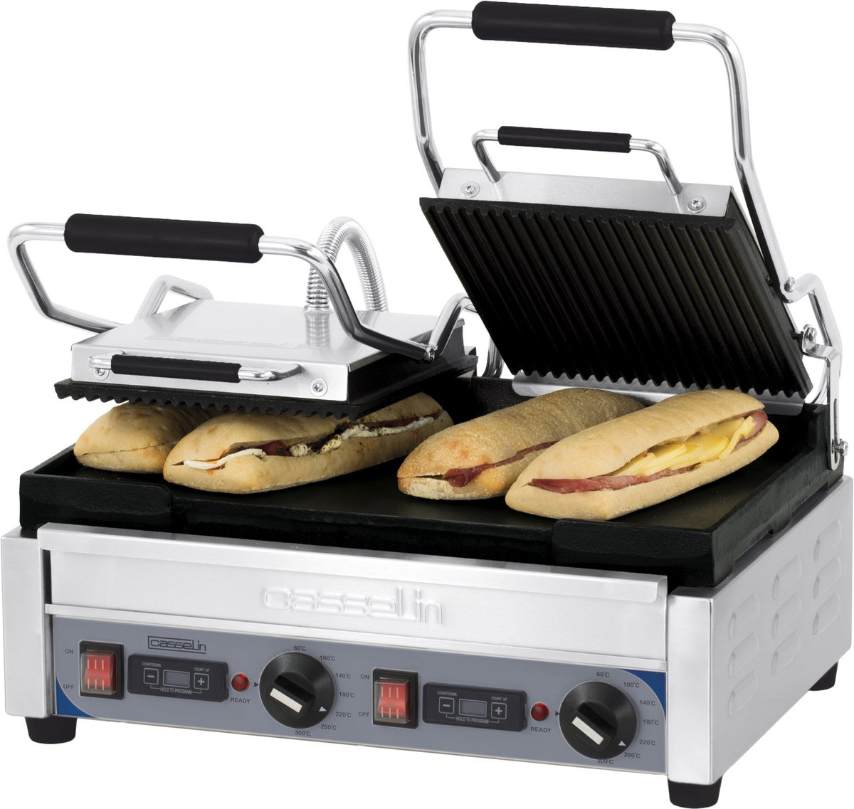 Double contact grill Premium grooved - smooth with timer