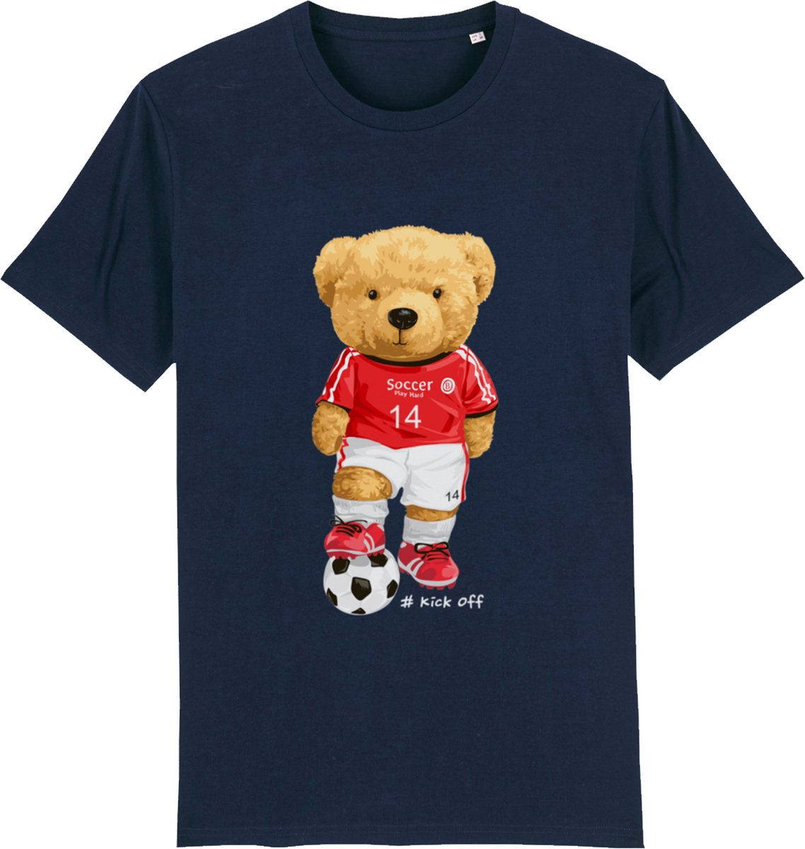 Jongens Meisjes T Shirt - Beer met Voetbal -  Blauw - Maat 146