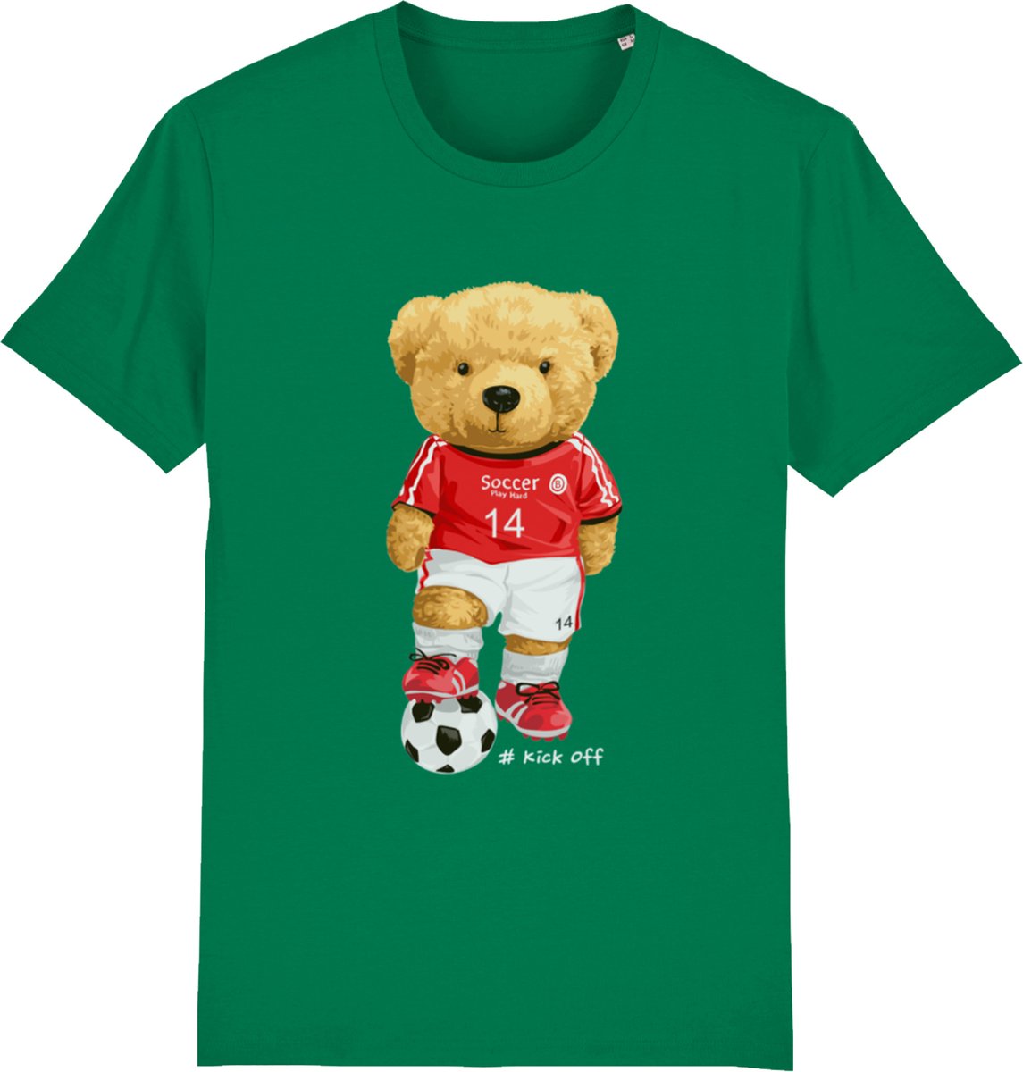 Jongens Meisjes T Shirt - Beer met Voetbal - Groen - Maat 116