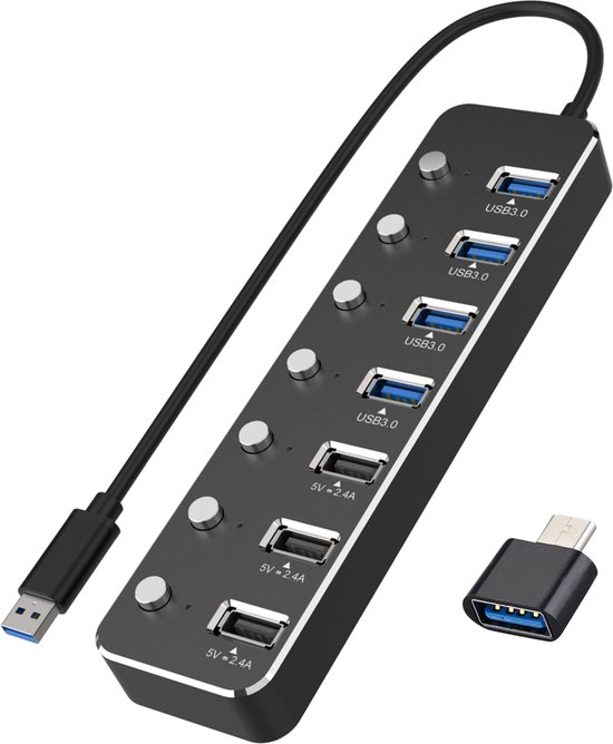Nuvance - Hub USB 3.0 avec Alimentation - 7 Portes - Dont