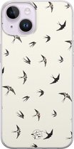 Hoesje geschikt voor iPhone 14 - Vogels / Birds - Soft Case - TPU - Print - Beige - Mooie Telefoonhoesjes